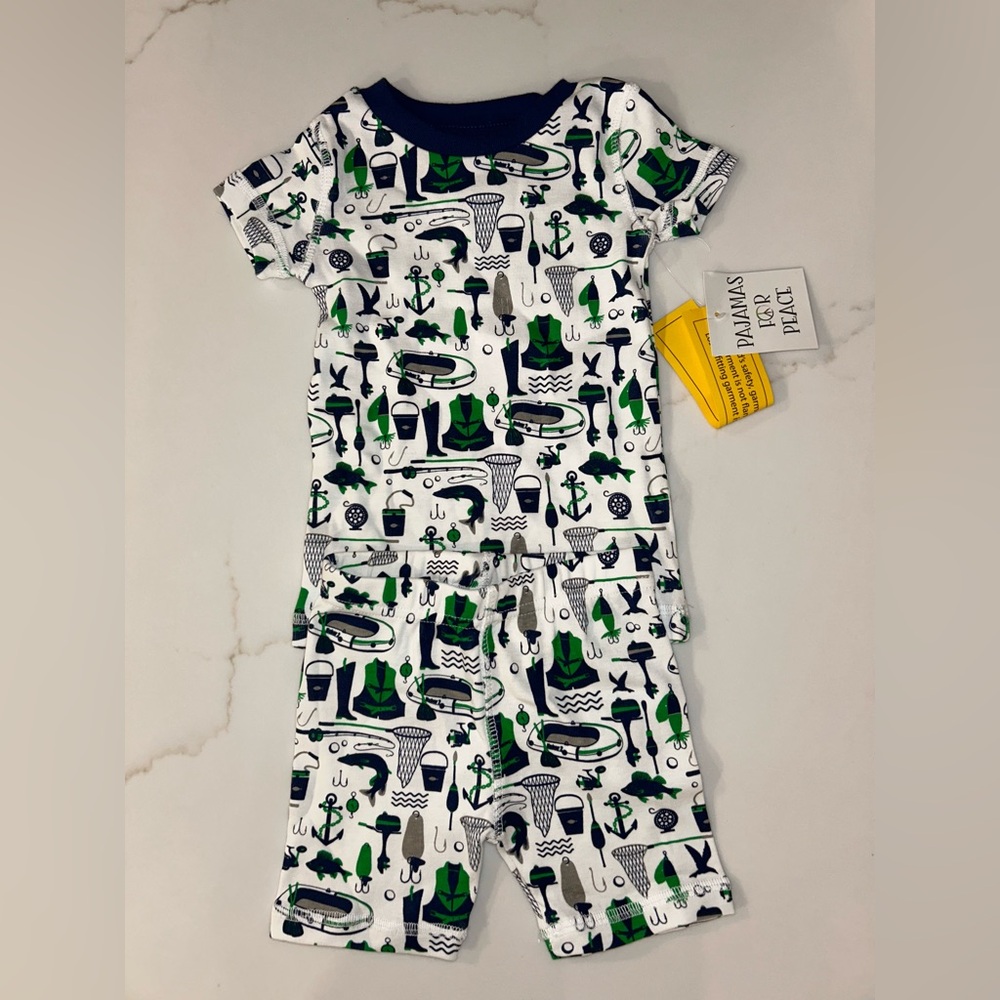 Pajamas for Peace Boys Gone Fishing Baby Neutral Coverall NWT